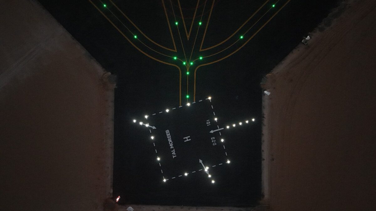Image of a heliport in the United Arab Emirates equipped with Aerolighting products. Zoom on FATO