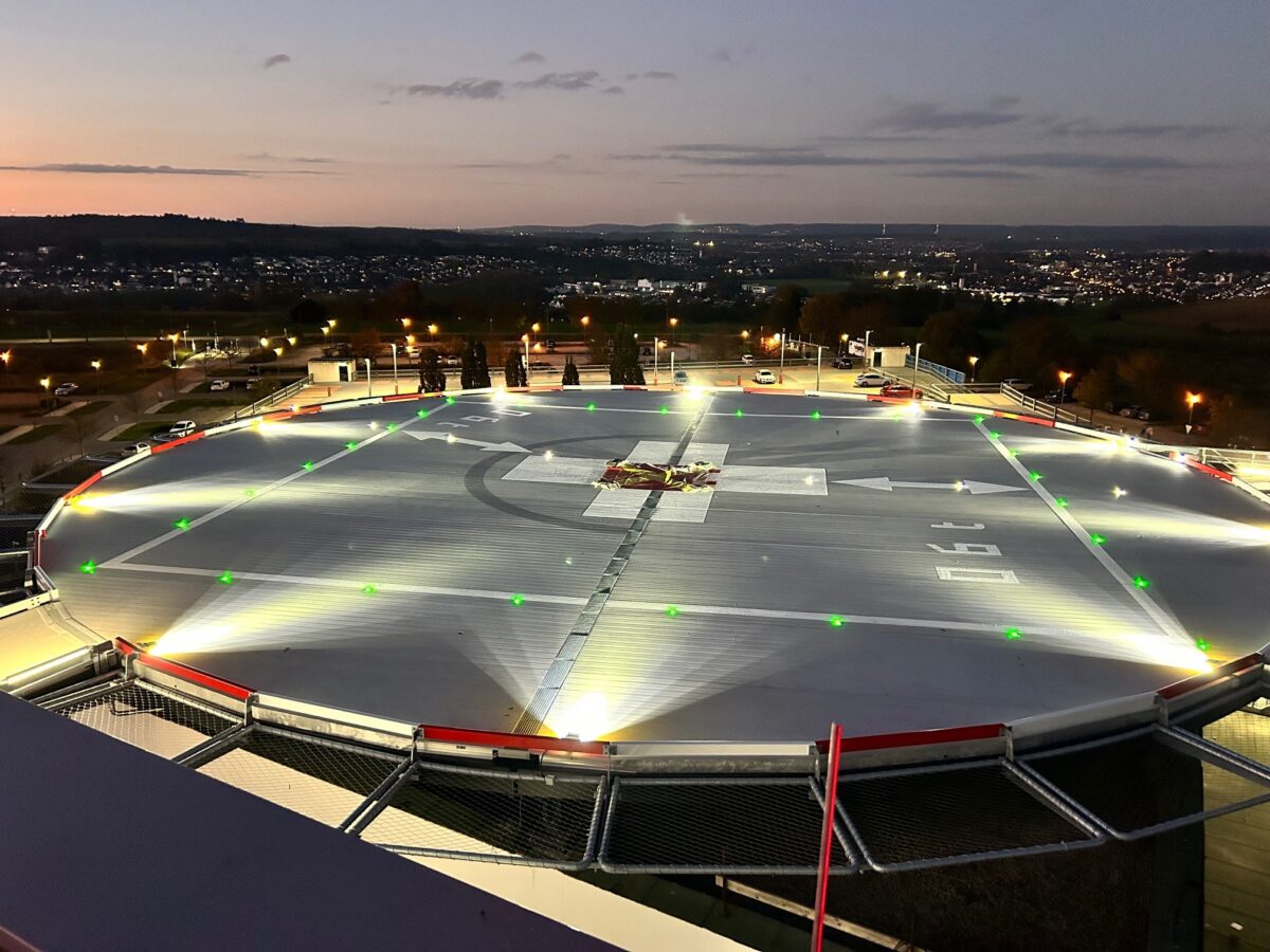 helideck at night with lighting system switched on