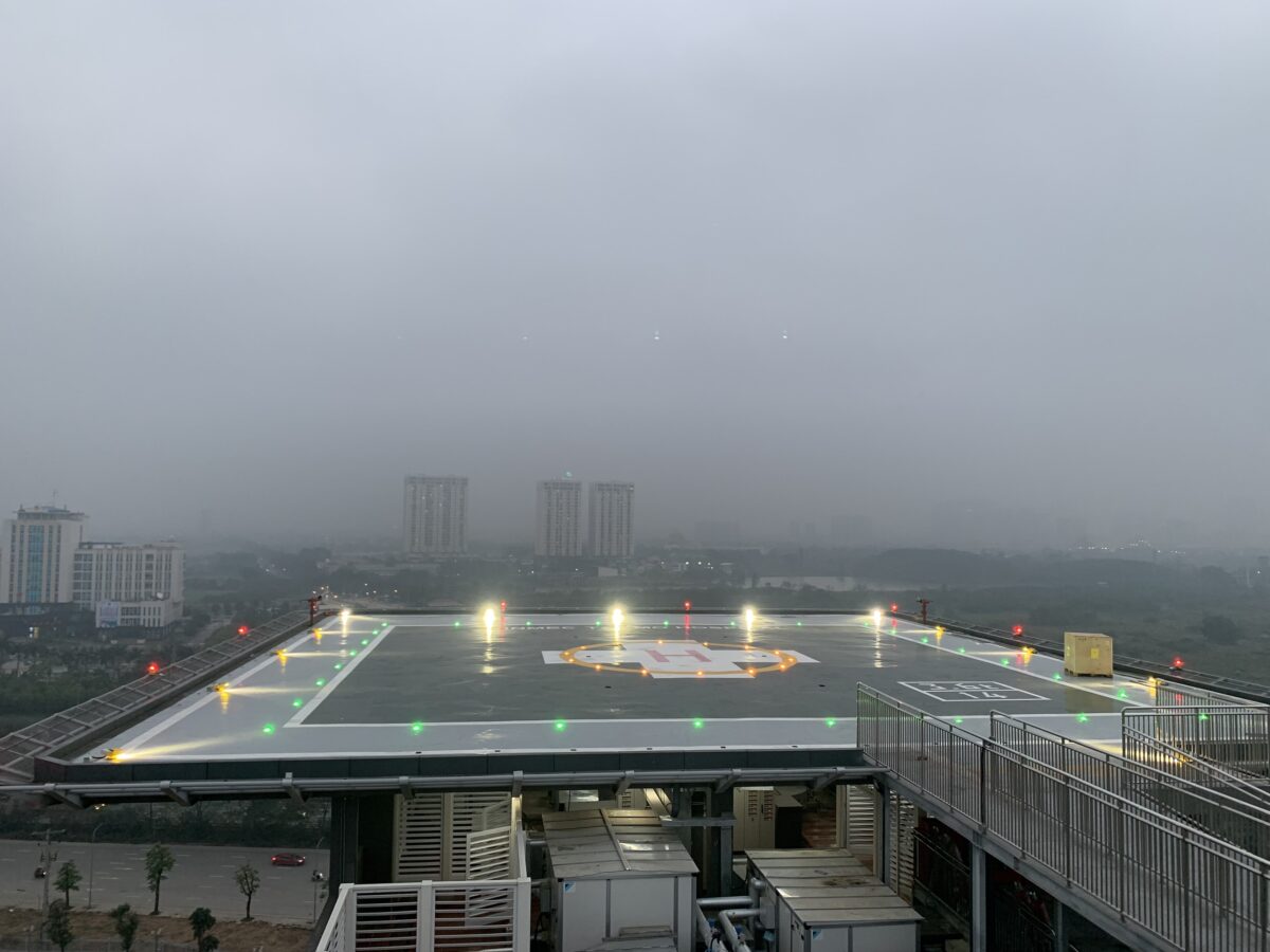 helipad in for with lighting system switched on