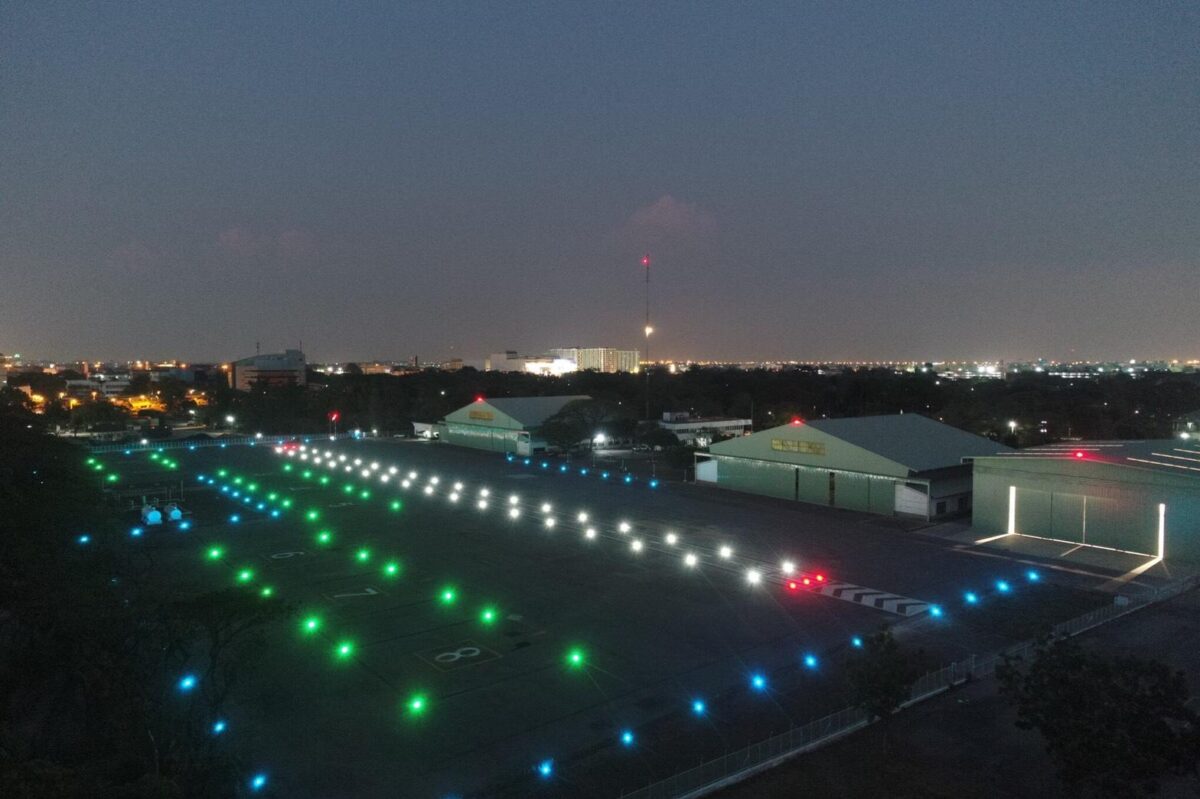 big helicopter airbase at night with lighting system from Aerolighting